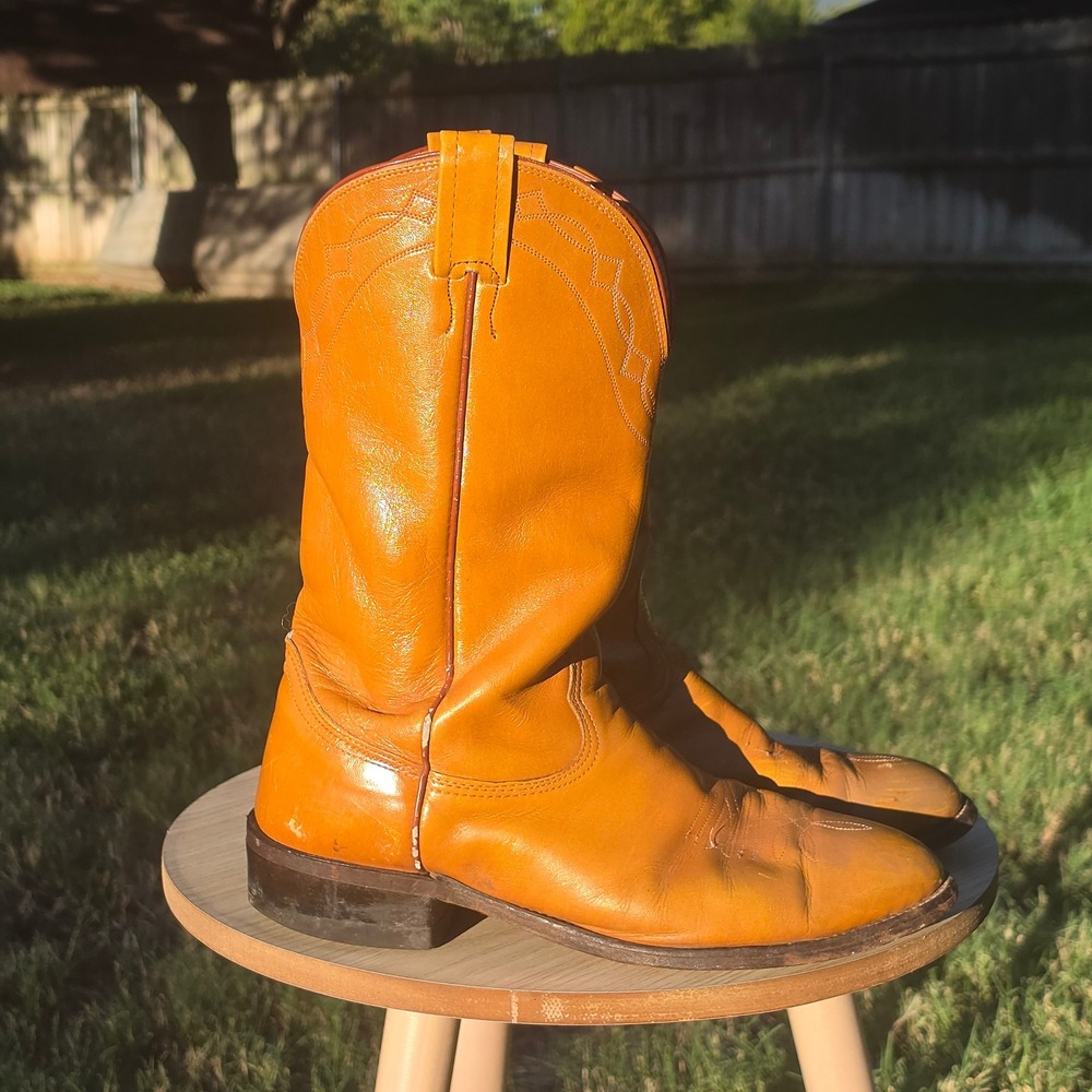 Nocona Orange Leather Cowboy Boots Western Pointed Toe Mid Calf Mens - Picture 3 of 11